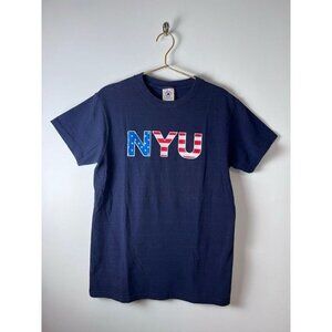 NYU New York University T-Shirt BlueCollegiate American Flag Vintage 2001 Small